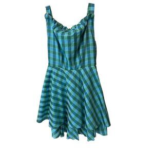 Rare Vintage Plaid Taffeta Party Dress Ruffle Trim Gold Metallic Accent‎ 42 8 10